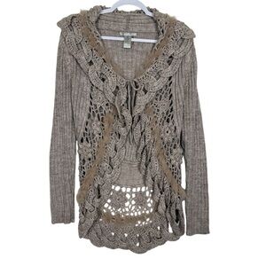 Alberto Makali Crochet Knit Fur Trim Cardigan Sweater XL